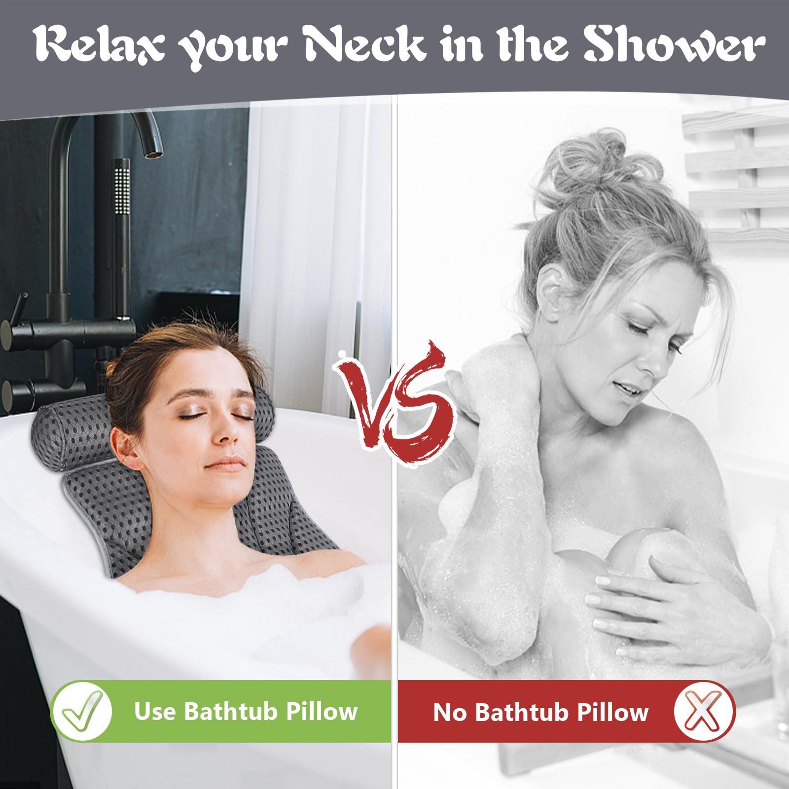 Badewannenkissen Mit 6 Saugnäpfen - 4D Air Mesh Nackenkissen 46x42cm Atmungsaktiv