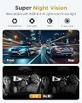 GKU caméra de tableau 4K à 3 canaux avec Wi-Fi 5,8 GHz et GPS, 4K+1080P+1080P avant et arrière intérieure, caméra de tableau avec vision nocturne IR, prend en charge le mode de stationnement 24H, enregistrement en boucle, capteur G, WDR, carte SD de 64 Go