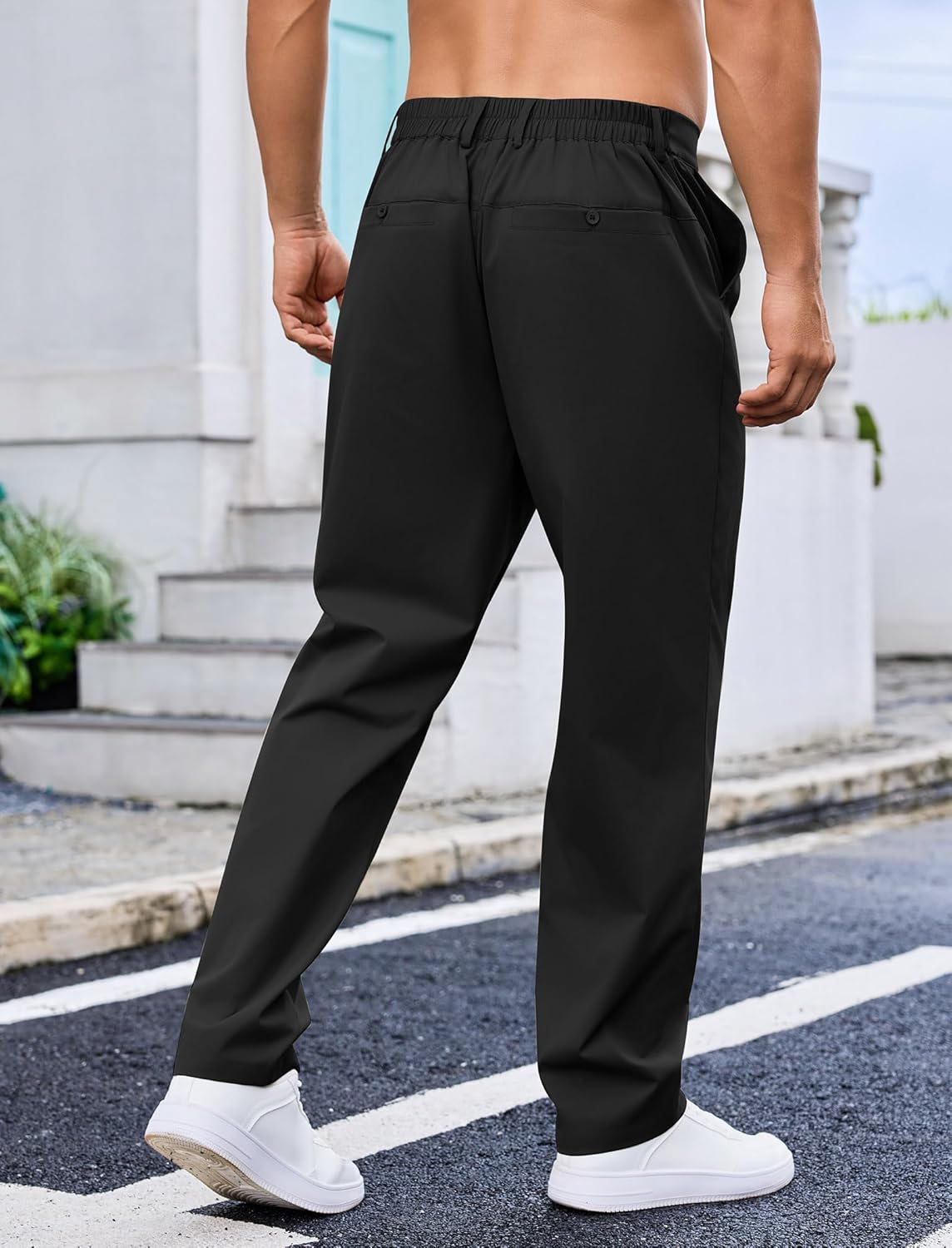 Men's Office Business Pants Quick-Drying Straight Leg Pants with Pockets Golf Work Pants - Image 3