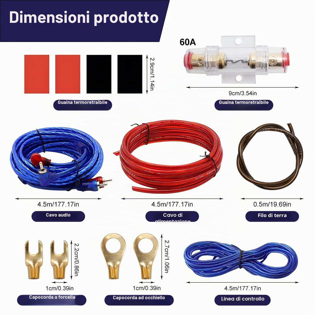 Cavo di collegamento per auto 10 GA 1500 volte amplificatore di potenza 4,5 m per amplificatori audio auto, cavo subwoofer per auto