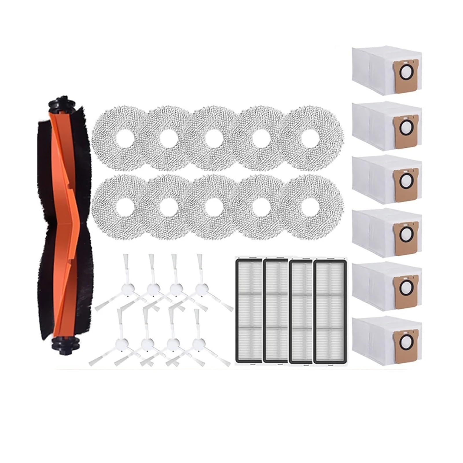 Kompatybilny z akcesoriami do robota odkurzającego Xiaomi X20+/X20 Plus Szczotka rolkowa Szczotka boczna Filtr Nakładki na mopa Worki na kurz Części zamienne(5bags10mops)