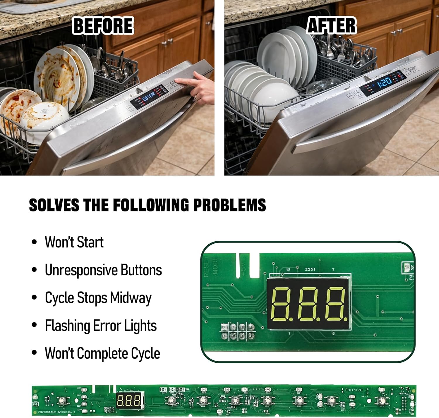 WD21X31902C WD21X31902 Dishwasher User Interface Control Board Replacement–Durable design and Easy Installation, Compatible with GE Dishwasher Models WD21X23462 WD21X22175 WD21X23702 WD21X26178