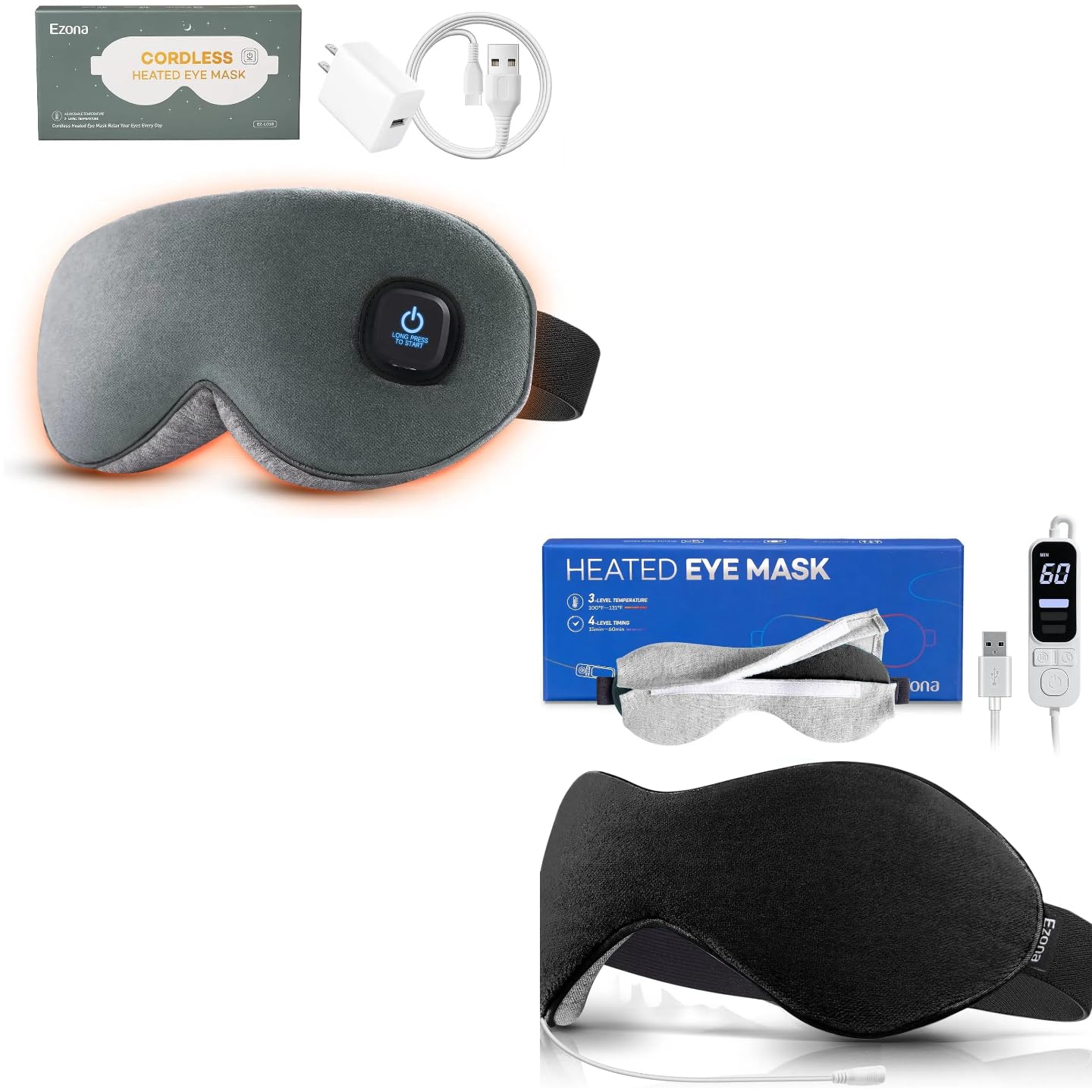 Ezona Premium Heated Eye Mask Bundle - Cordless USB Electric Eye Compress Set for Dry Eyes Relief Blepharitis