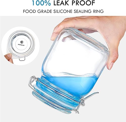 Miniatura 5 de YEBODA Tarros de vidrio para almacenamiento de alimentos de 32 onzas con abrazadera, tapas herméticas y juntas de silicona para recipientes de