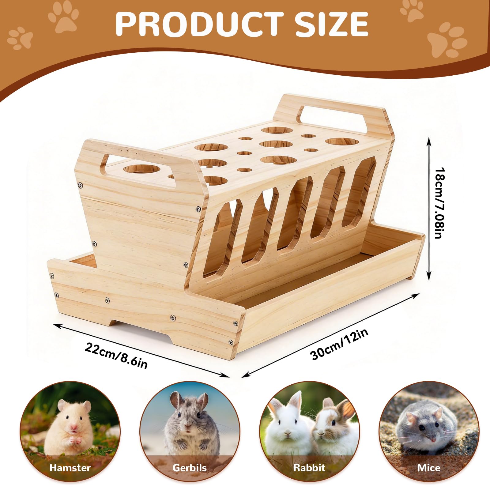Hölzern Heuraufe für Kaninchen, 30 x 22 x 18 cm Futterraufe mit Karottenhalter, Mehrzweckdesign Naturholz, Heuraufe Kaninchen Meerschweinchen, Hasen, Hamster, Mäuse, Ratten Kleine Haustiere