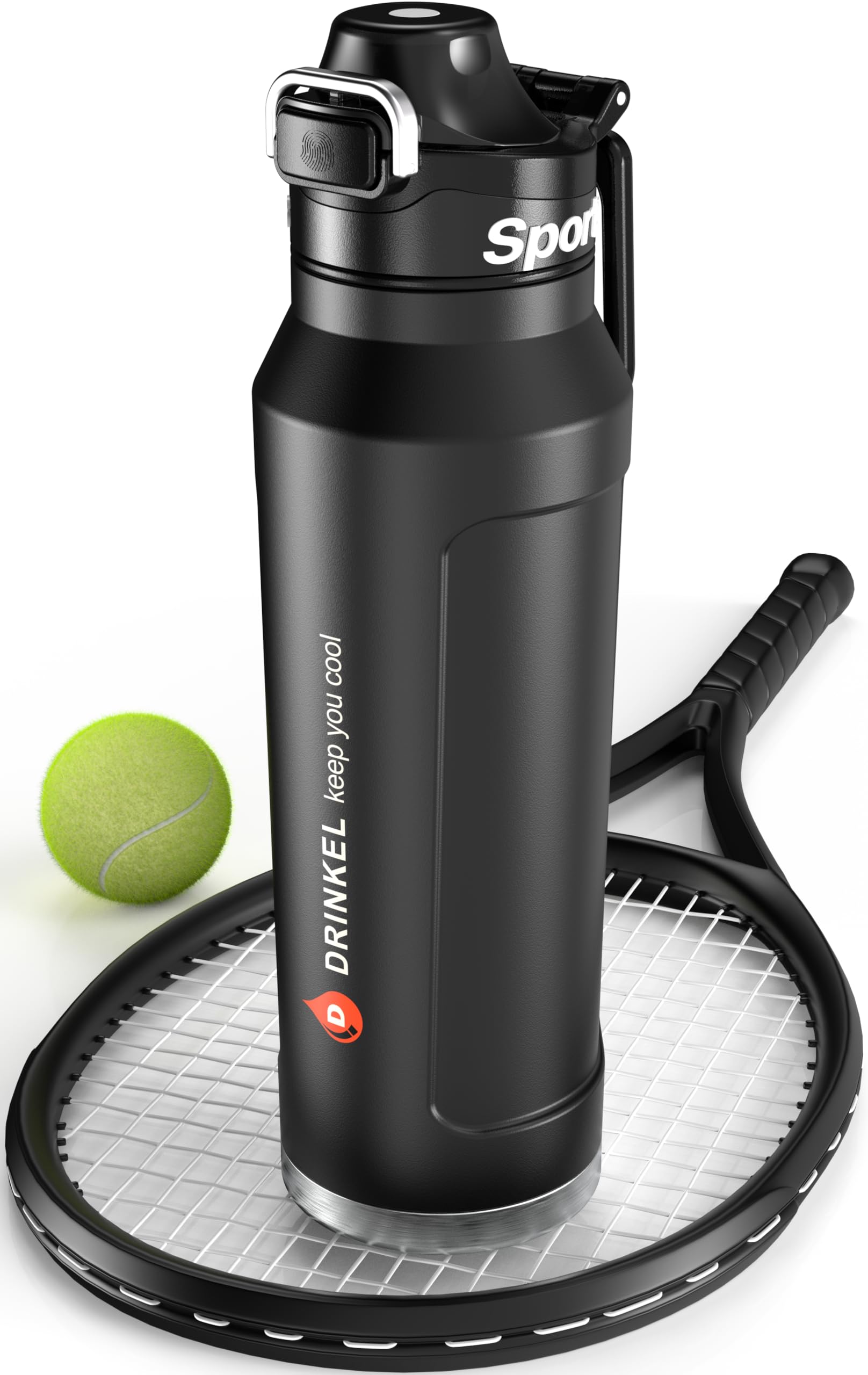 D.Drinkel Insulated Water Bottle 700ml Sainless Steel Sports Water bottles With Straw, Leakproof Reuseable Metal bottle for Bike GYM,Travel.BPA Free vacuum Thermal Flask For Men Women (black)