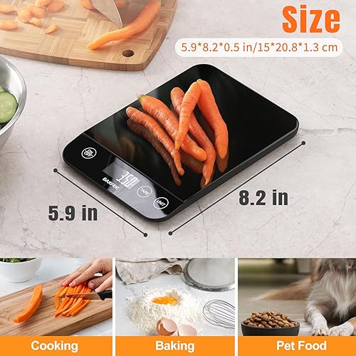 Miniatura 5 de Báscula digital de cocina de 33 libras, báscula de alimentos recargable con vidrio templado, gramos y onzas, carga USB, 0.03 oz de alta precisión