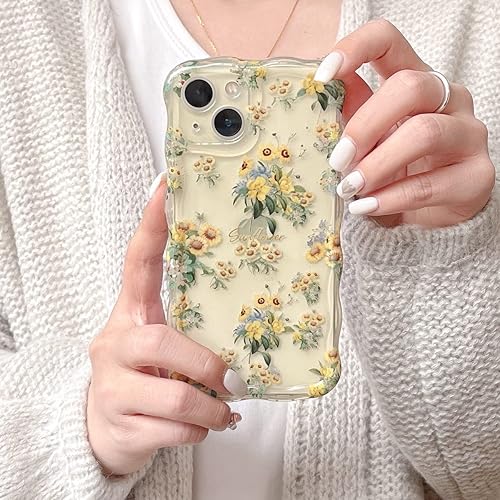 Miniatura 2 de Funda para iPhone 14 Pro, diseño de borde ondulado transparente IMD con bonitas flores de patán, duradera, moderna, retro, de silicona, funda