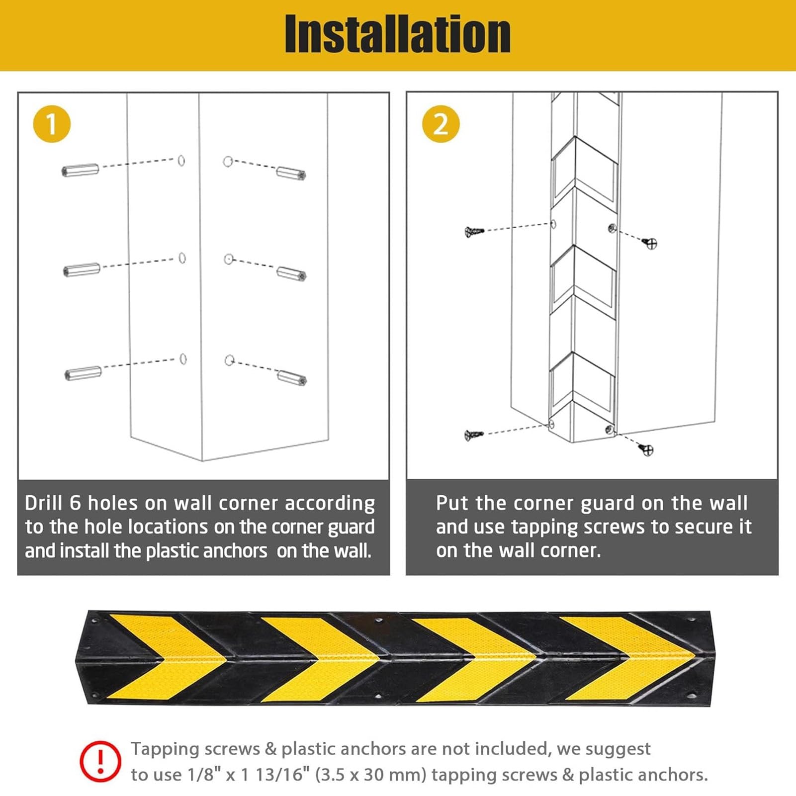 Paraspigoli per Colonna Garage, Proteggi Auto e Muri, in Gomma PVC Flessibile, Protezione per paraurti e Anti-graffio, Protezione per Angoli ad Alta visibilità(60cm)
