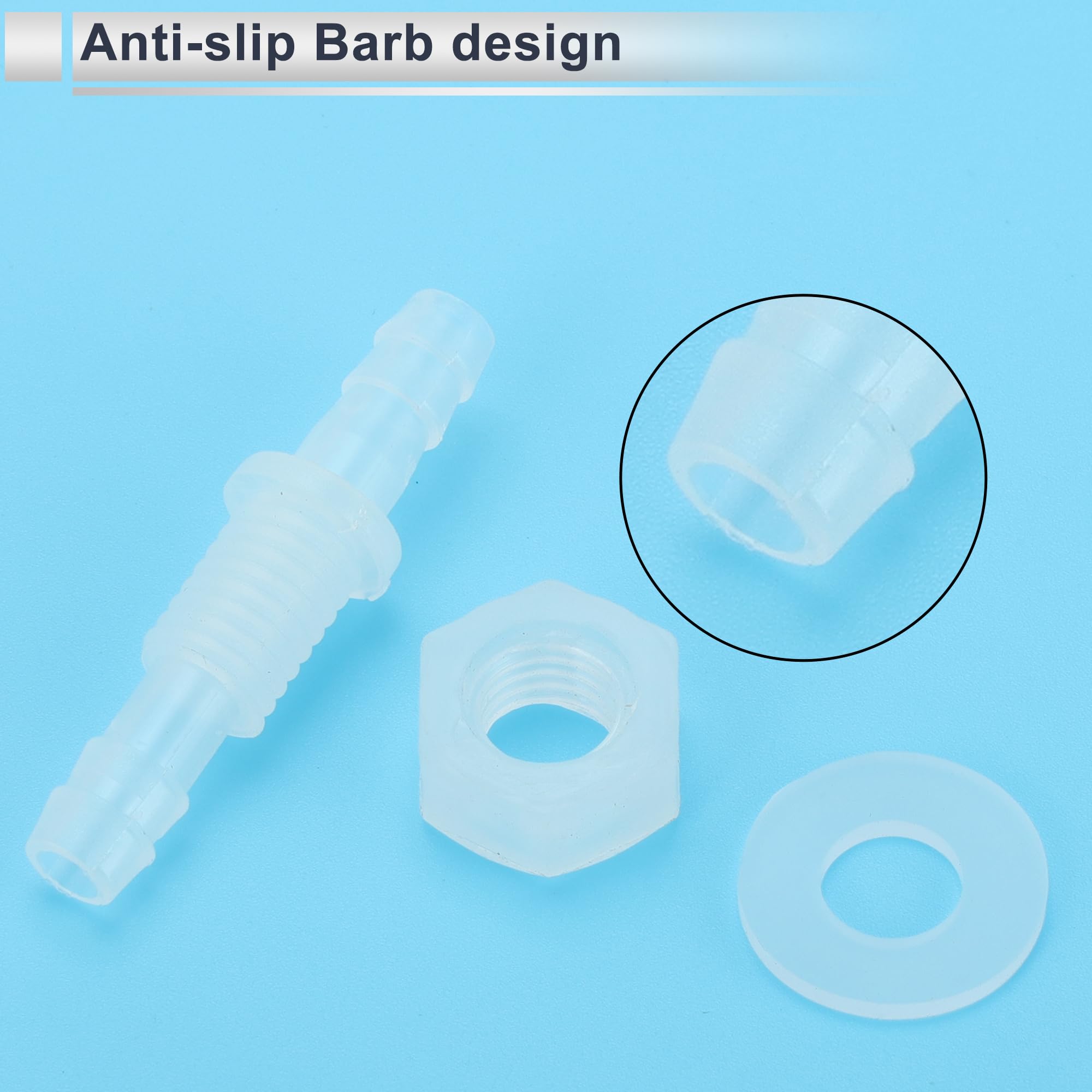 RATCHROLL 1 Set Plastic Hose Barb Fitting 15/64" Hose Barb Thru-Bulk Bulkhead Connector Clear PP, 15/64"-M9 - Image 4
