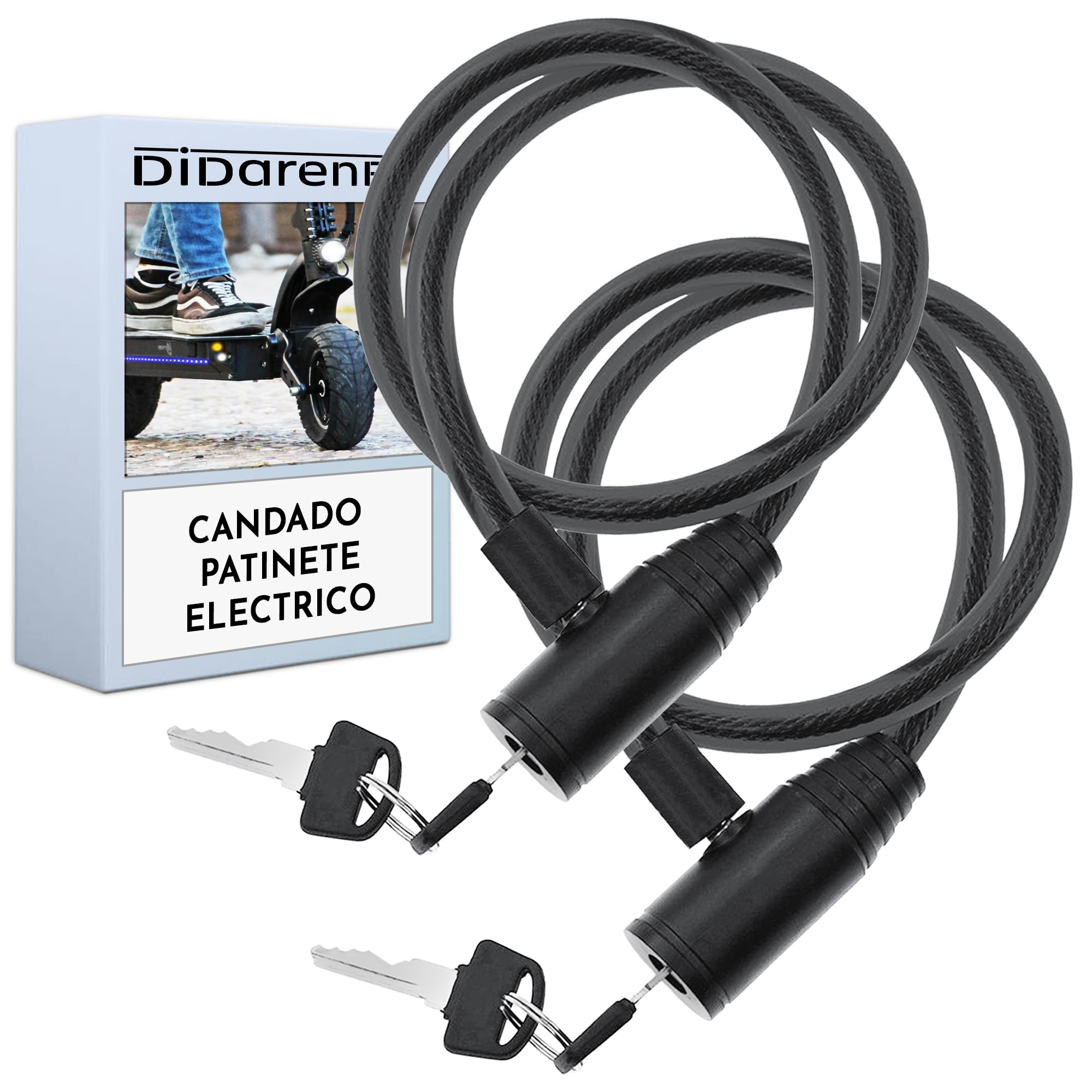 Candado patinete electrico doble seguridad 2 uds cable de Acero resistente 60 cm cierre avanzado con llave seguro fuerte practico facil guardar negro
