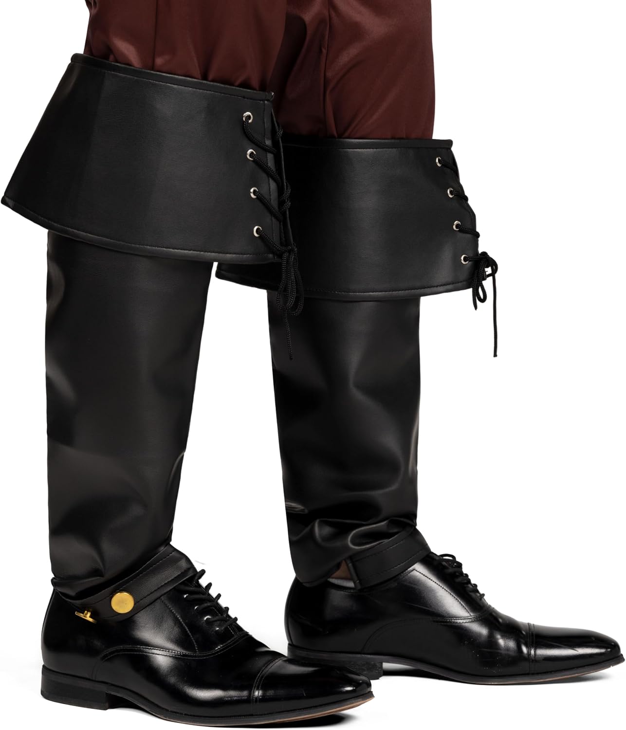 Spooktacular Creations Black Pirate Boot Covers, Medieval and Renaissance Faux Leather Over The Shoe Knee Boot Cover, for Men, Boys, Halloween Costume Accessory