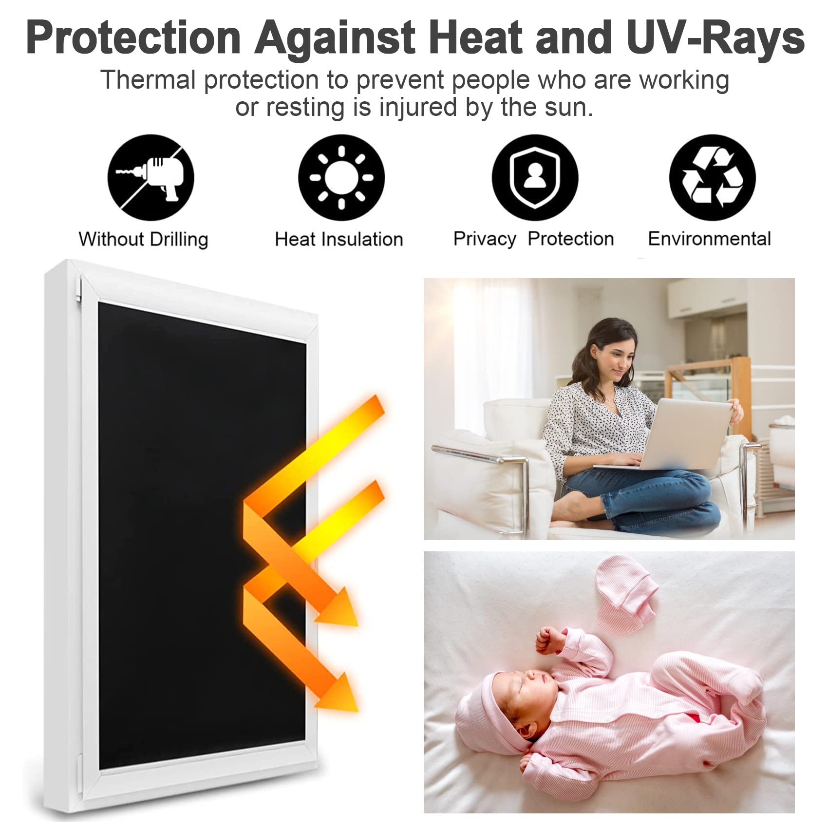 Tessuto Oscurante per Finestre, 2025 New Tenda Senza Forare da Tetto, Con 20 Adesivi in Nano, Blackout 100% per Ufficio, Studio, Auto - 100 x 145cm, Nero