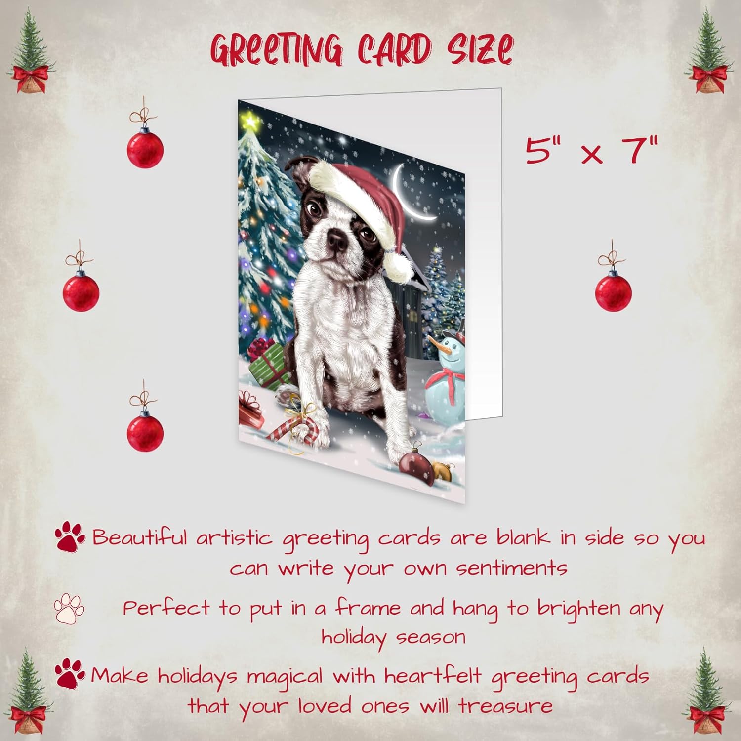 Doggie of the Day Holly Jolly Holidays Boston Terrier Dog Note Cards - Adorable Pets Invitation Cards with Envelopes - Pet Artwork Christmas Note Cards GCD2280 (10 Greeting Cards)