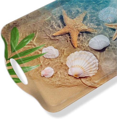 Miniatura 57 de Bandeja decorativa con asas, bandejas rectangulares multiusos para restaurante, fiestas, mesa de café, cocina, tortuga retro Tortuga retro,Bandera