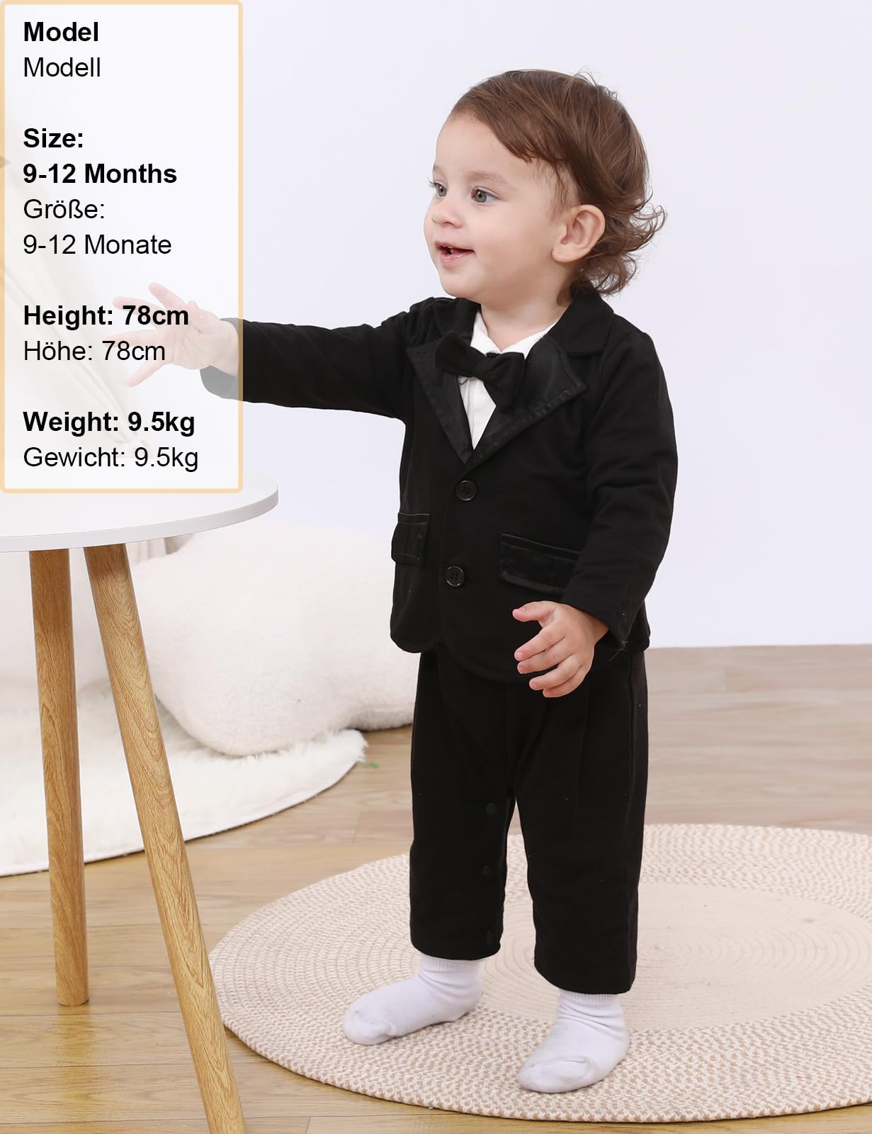 mintgreen Barboteuse pour Bébé Garçon Gentleman, Ensemble de Costume 2 Pièces Tenue de Mariage avec Manteau, 6-24 mois