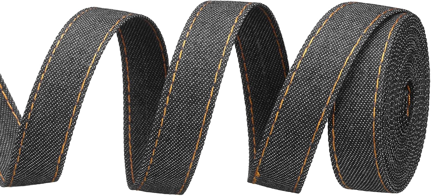 PATIKIL 3/8" Denim Ribbon, 1 Roll 5.5 Yard Layering Jean Fabric Craft Strip for Bow DIY Making Hair Clip Garment Sewing Decorations, Blue