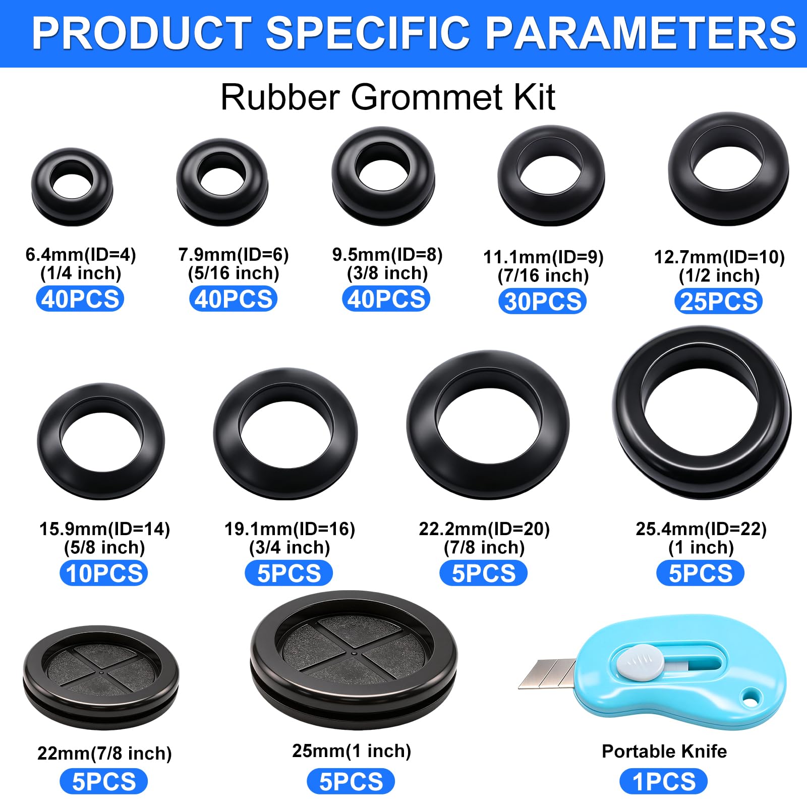 210 Pcs Rubber Grommets - Wire Protection Kit -2