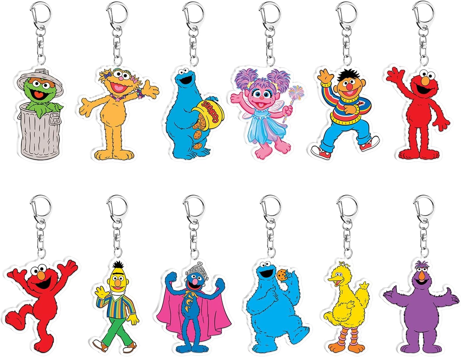 Sesame Friends Street Birthday Party Supplies, 24Pcs Acrylic Keychains for Sesame Friends Street Party Favors, Goodie Bag Stuffers for Boys Girls Sesame Theme Party Gifts