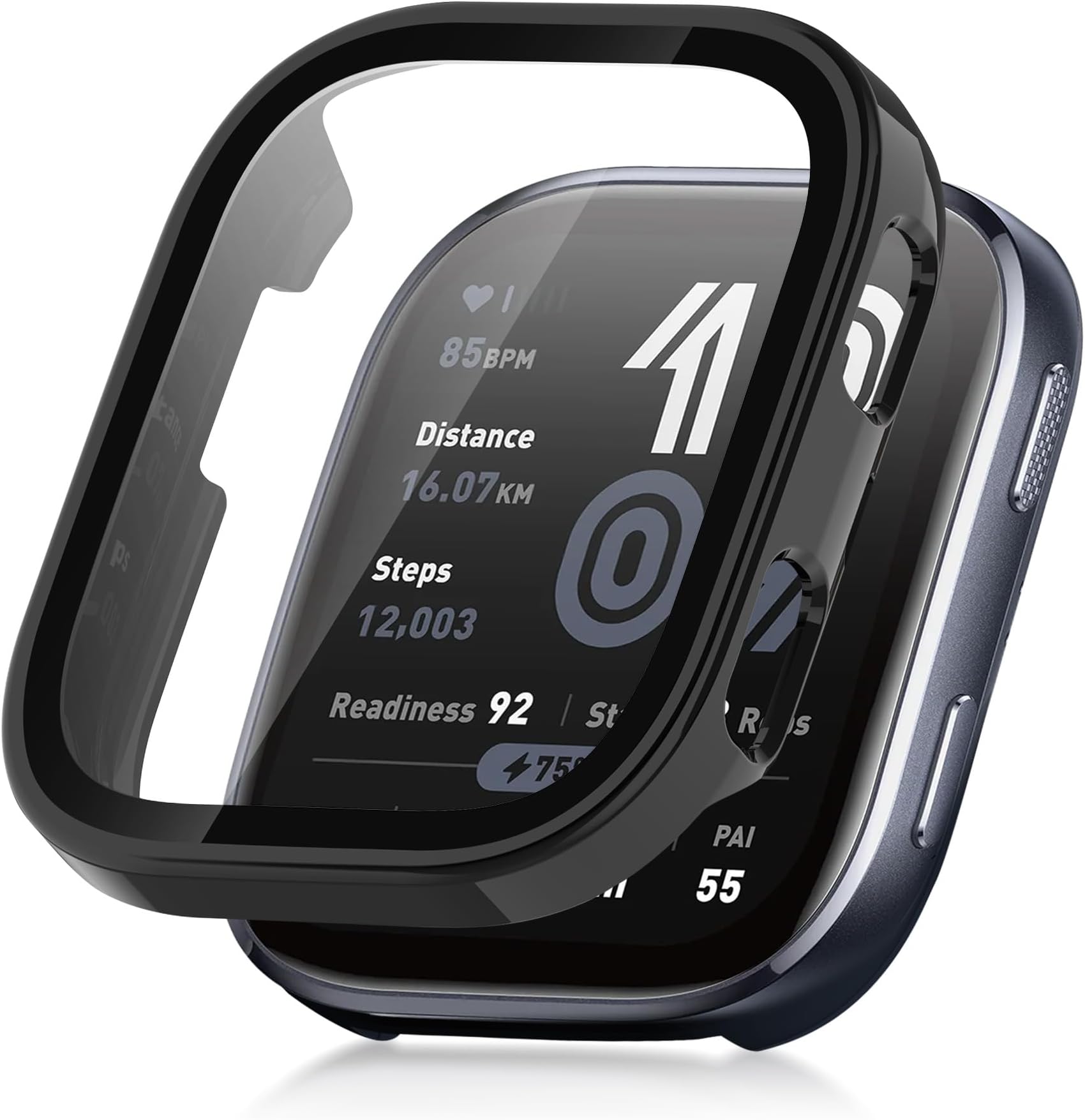 (1 Pack) Orzero Watch Case Compatible for Amazfit Bip 6, Protective PC Frame Face Cover Built-in Tempered Glass Screen Protector, Scratch Resistant Shock Absorbing - Matte Black