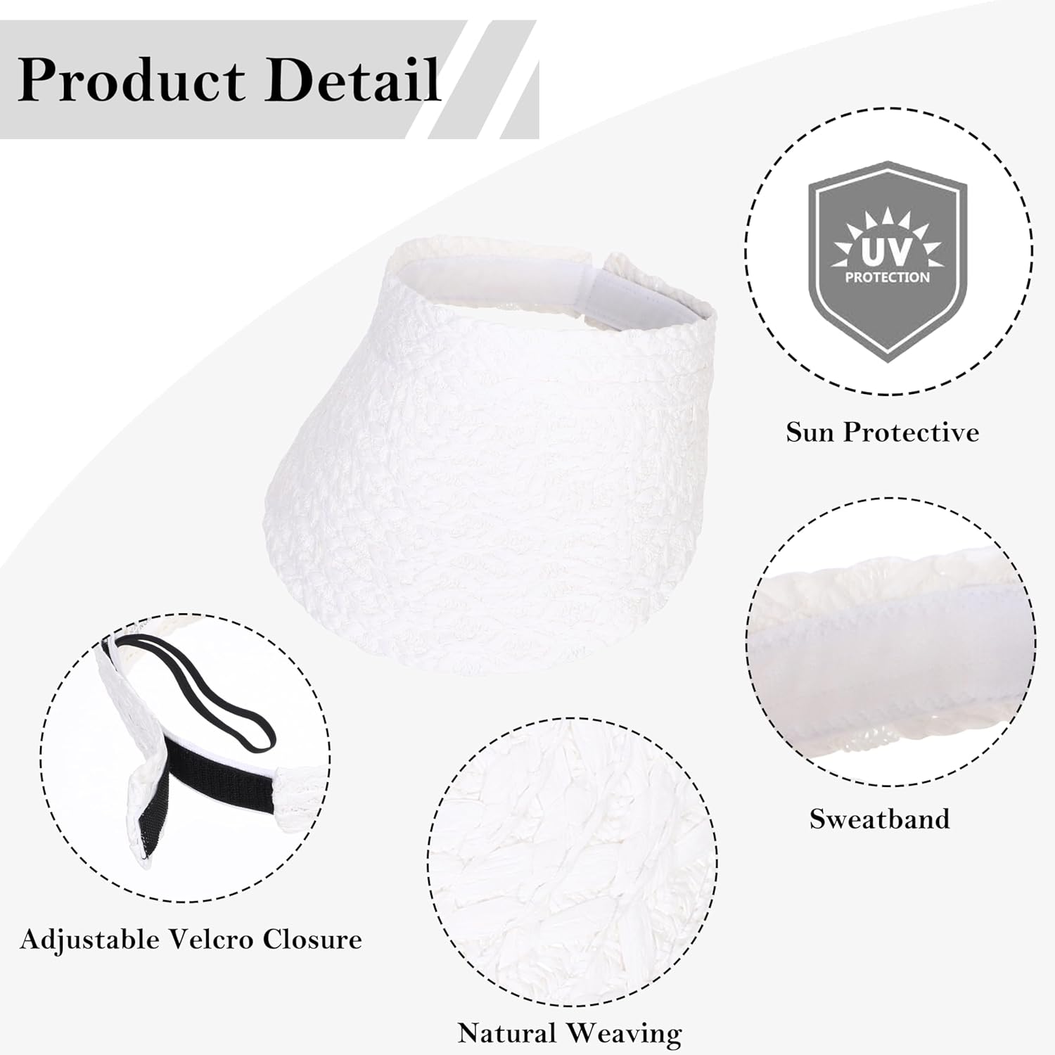 Womens Sun Hat Straw Visor UV Protection Wide Brim Packable Travel Summer Cap for Beach UPF 50+ - Image 4