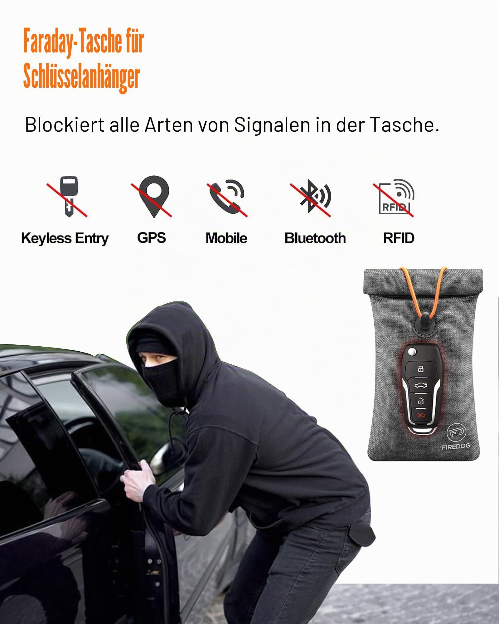 FIREDOG Faraday Tasche für Autoschlüssel und Smartphone, Schlüsselsignalblockiertasche, Handy-Schlüsselanhänger mit Signalblockierung