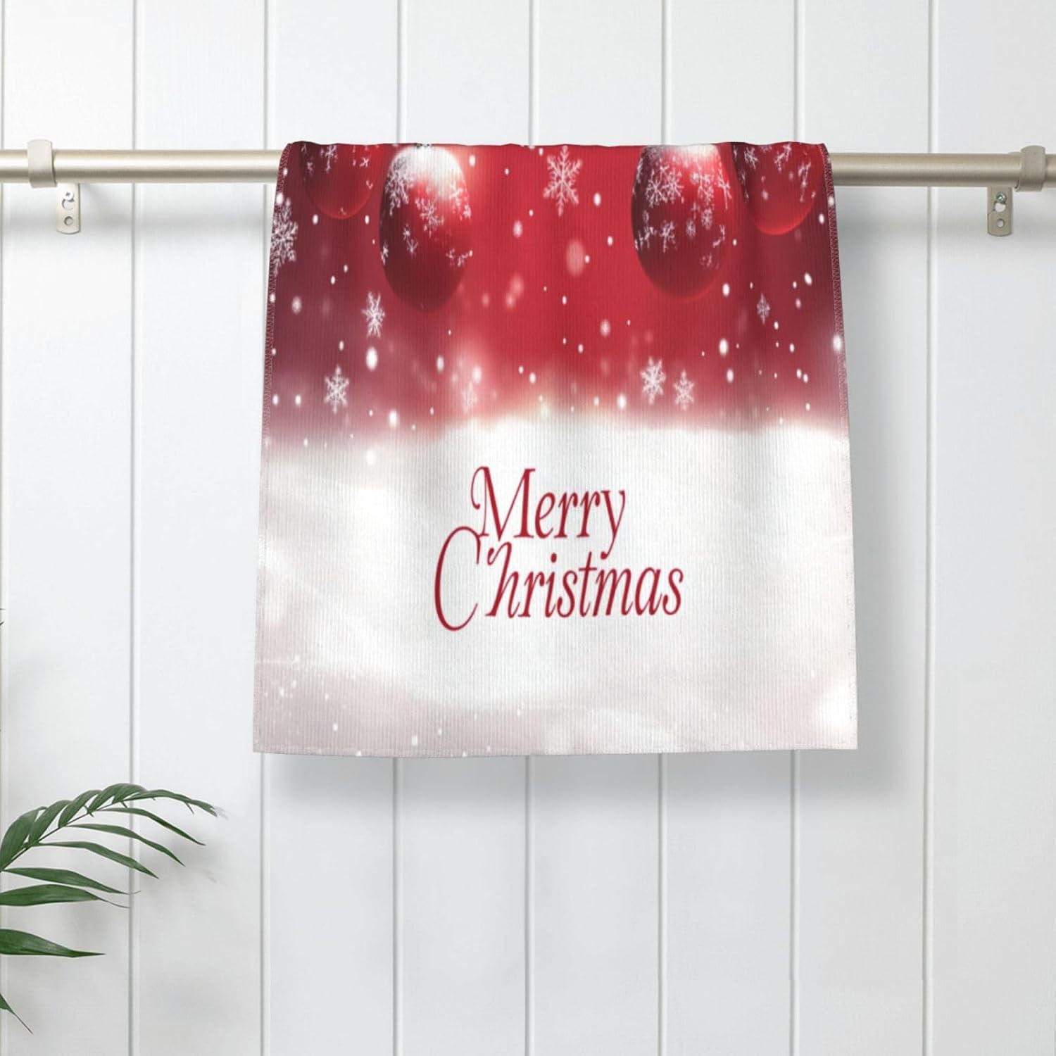 Hand Towel Christmas Red Ball Pattern Xmas Face Washcloths Fingertip Kitchen Towels 27.5 x 15.7 Inch Microfiber Quick Dry Soft Bath Dish Cloth for Bathroom Gym Hotel Salon Spa Sport