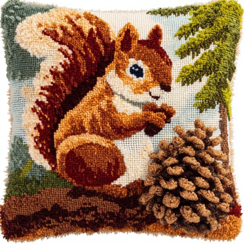 AxiangziK Pre-Printed Latch Hook Pillow Kit,Animal Squirrel
