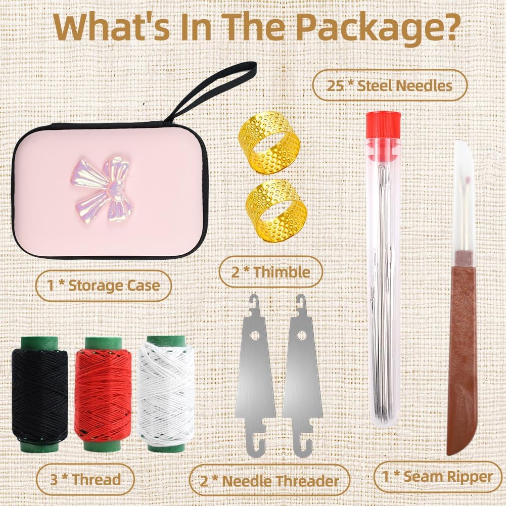 34PCS Big Eye Steel Sewing Needles Kit, 5 Size Stainless Steel Needle Sewing Set with Threader, Thimble, Case for Crafts, Repair, Quilting, Suitable for DIY Craft Enthusiasts, Beginner-Friendly - Image 9