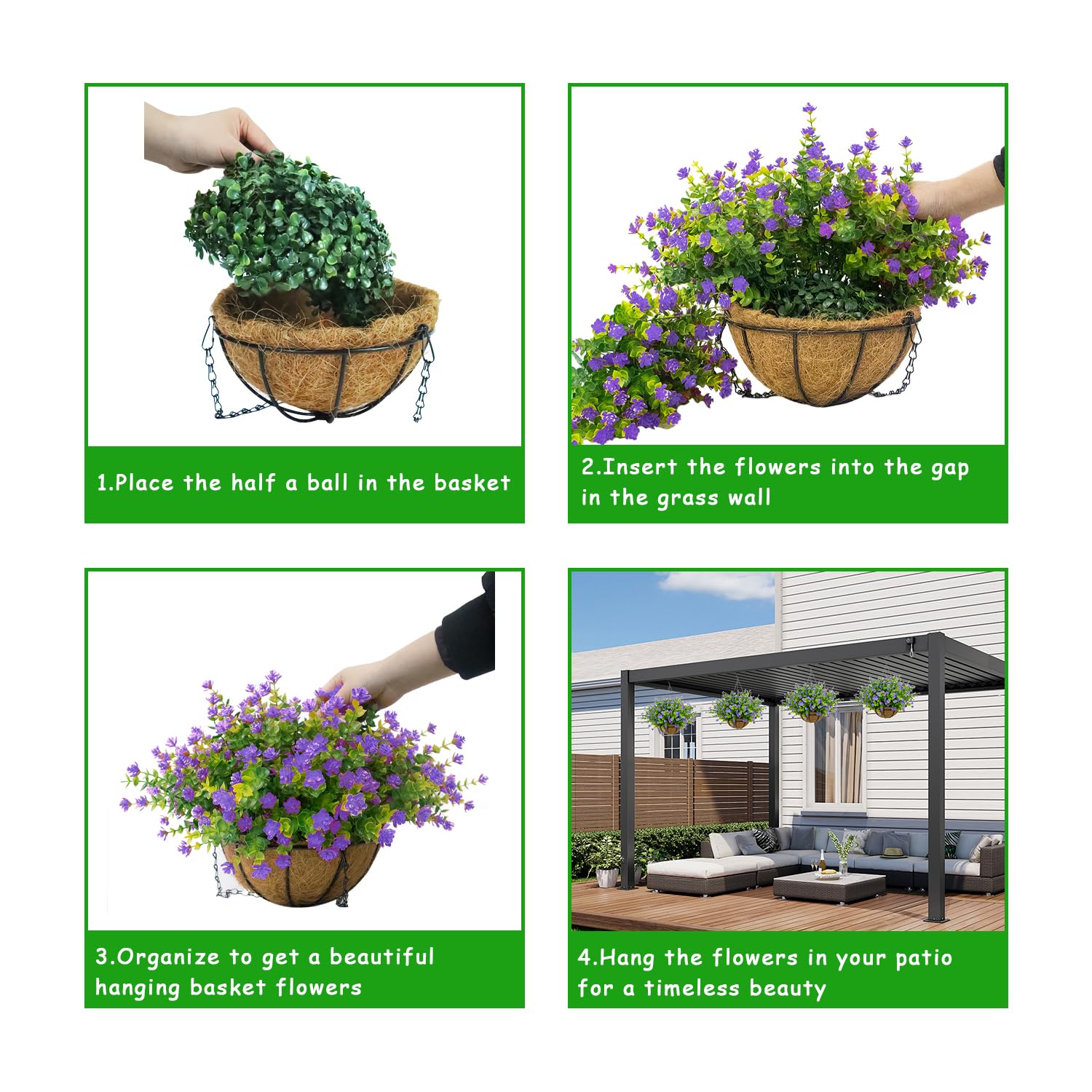 Cesto di fiori artificiali da appendere, 12 fasci di fiori artificiali realistici resistenti ai raggi UV, piante artificiali per la decorazione di esterni, casa, giardino, veranda, patio