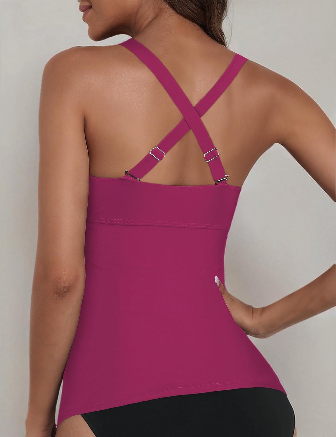 Firpearl Women Underwire Tankini Top Only Twist V Neck Swimsuits for Big Busted Ruched Tummy Control Bathing Suits Top - Image 8