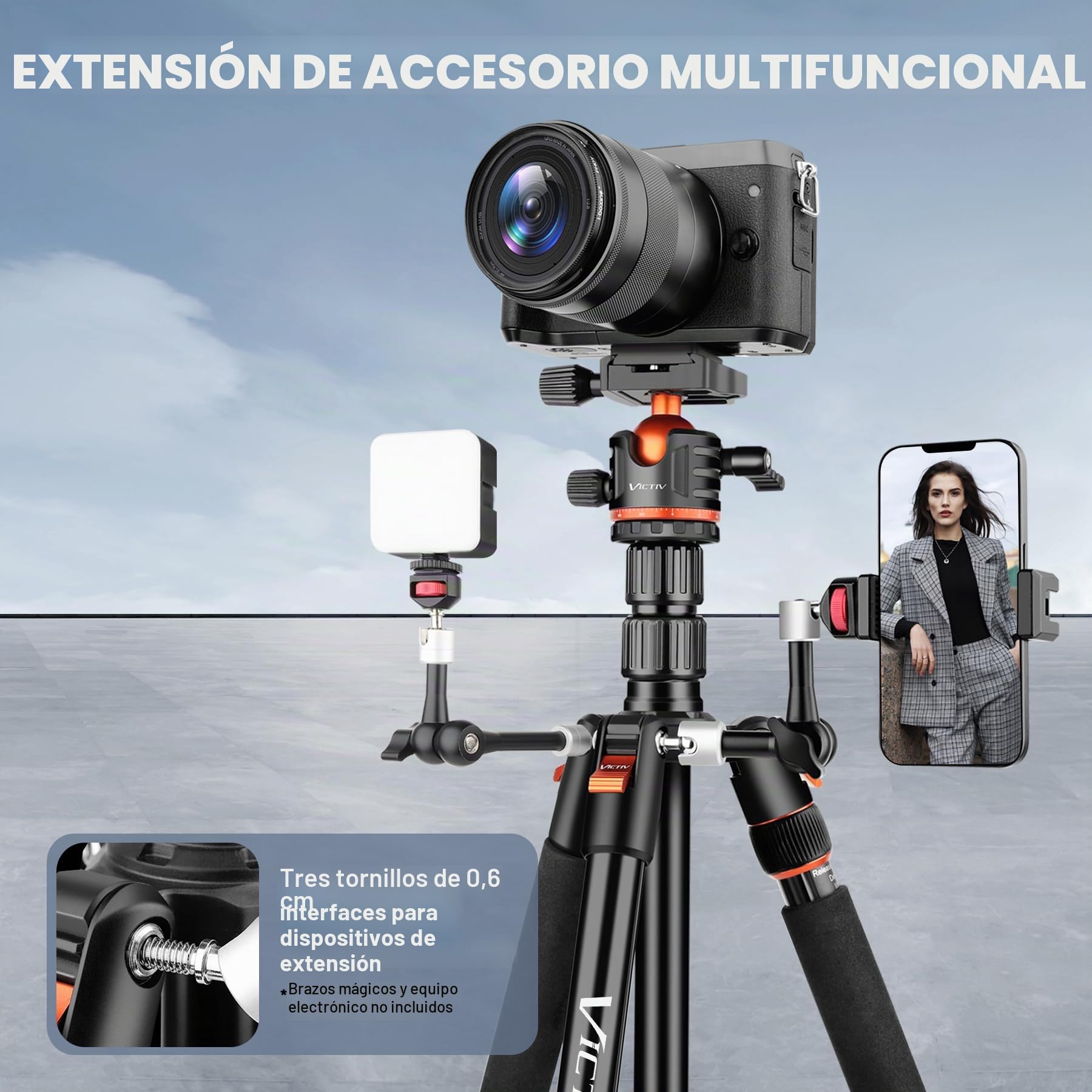 Victiv 198 cm Tripode Camara para Sony Canon Nikon, Tripode para Movil Alto de Viaje Compacto de Aluminio, Trípode Cámara Reflex Fotografia Panorámico 360° Carga Máxima 8kg