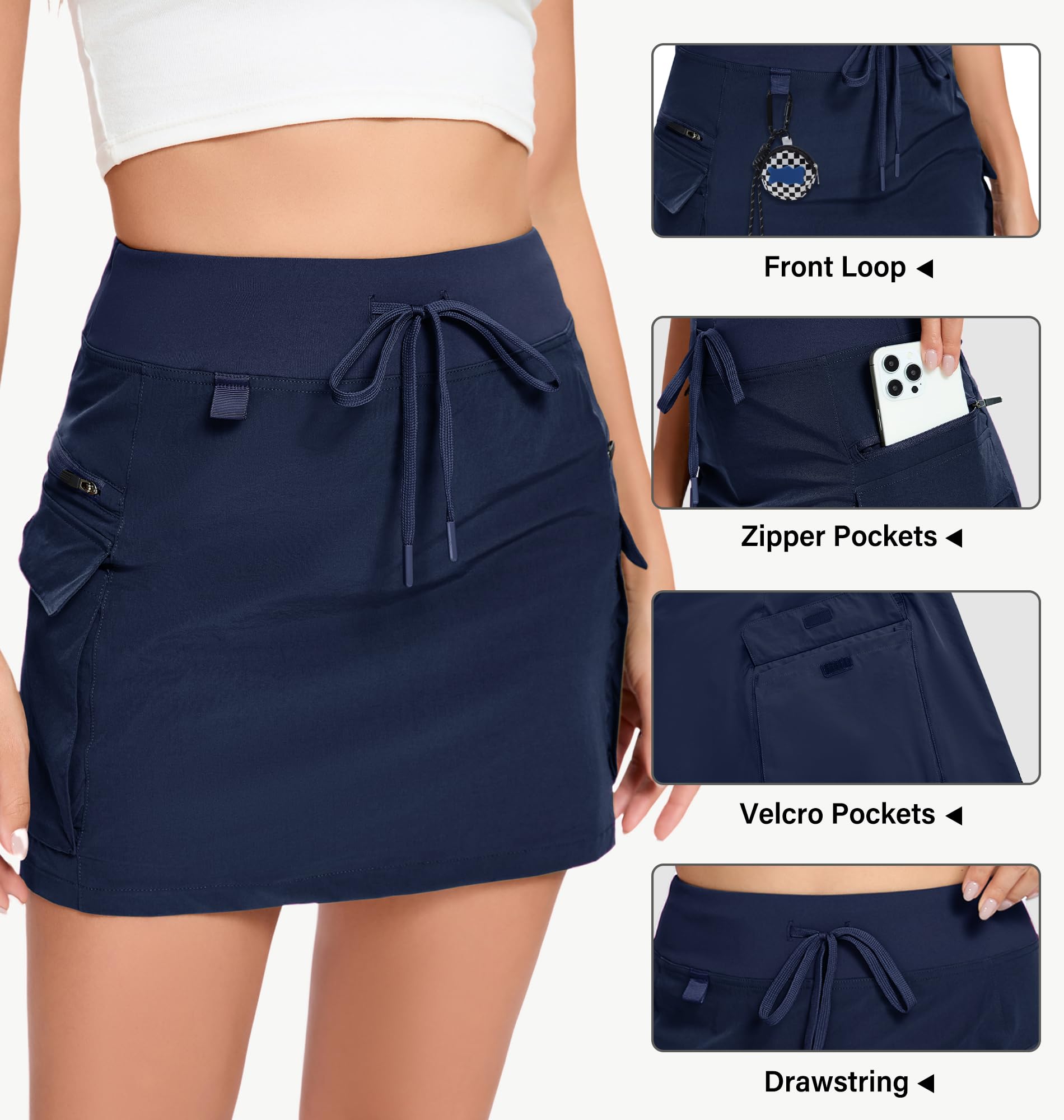 Jhsnjnr Jupes cargo pour femme - Mini jupe-short de sport et de randonnée avec poches à fermeture éclair - Taille haute - Jupe-short de golf athlétique