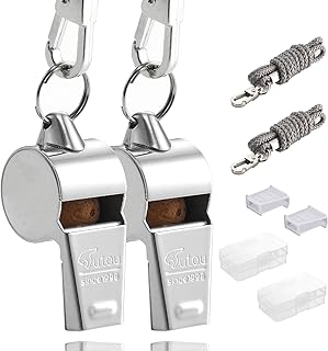 HUTOU Whistle 2 Packs Stainless Steel Coach Sports Whistle with Lanyard, Loud Crisp Sound Whistle Ideal for Coaches, Referees, and Official