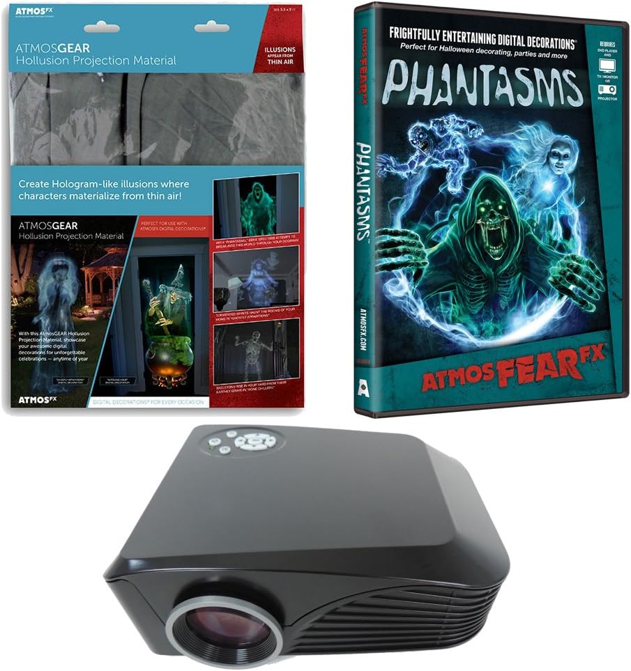 AtmosFearFX Phantasms Projector Kit with AtmosGearFX 3D Hollusion Projection Screen and 1000 Lumen LED Virtual Video Projector