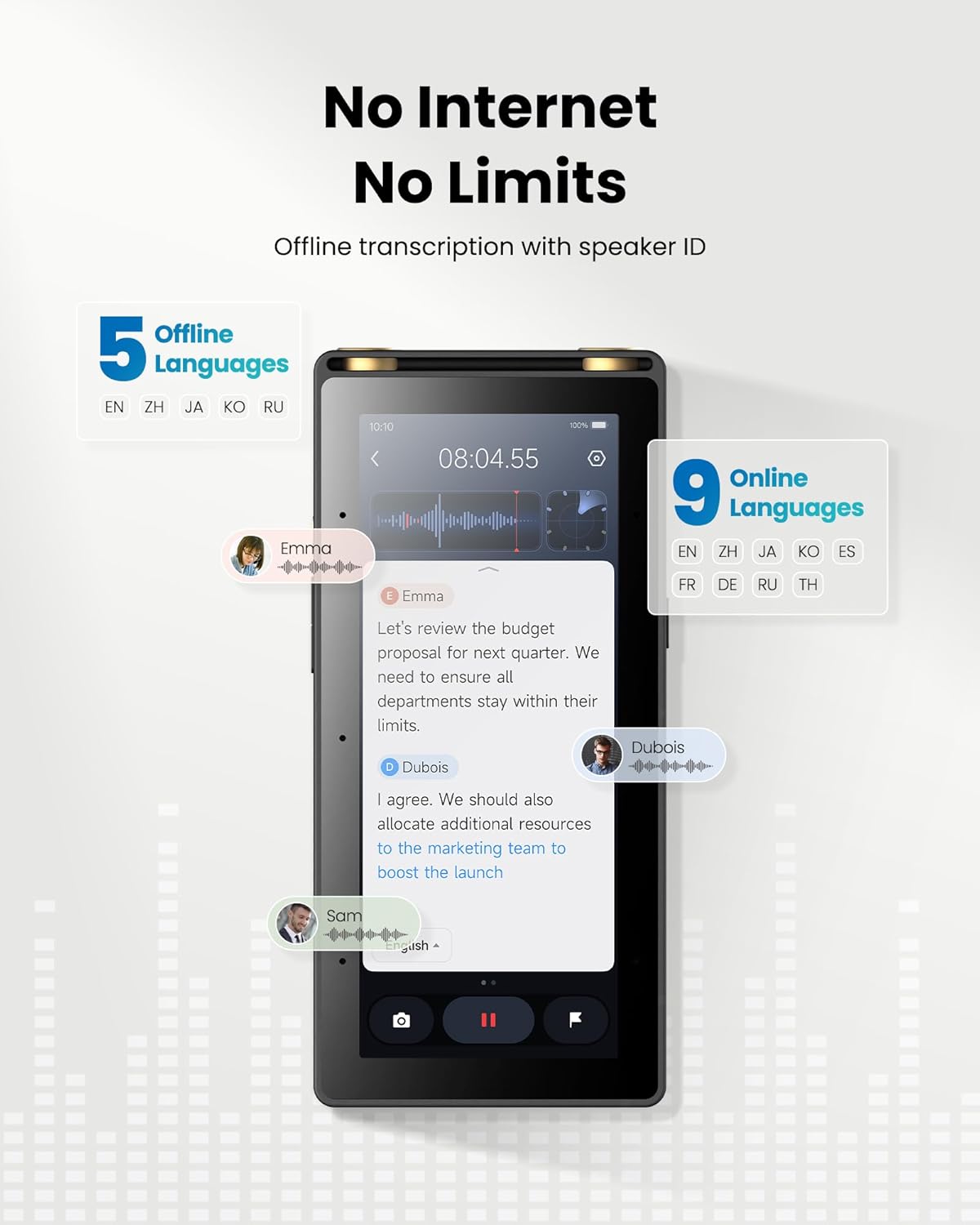iFLYTEK AI Recorder S6, AI Voice Recorder with Real-Time Transcription & AI Summaries, Long-Range Recording, HD Audio, Offline Mode & Translation, Smart Recorder for Meetings, Interviews & Lawyers