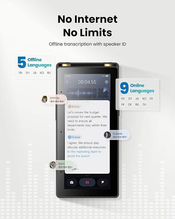 iFLYTEK AI Recorder S6, AI Voice Recorder with Real-Time Transcription & AI Summaries, Long-Range Recording, HD Audio, Offline Mode & Translation, Smart Recorder for Meetings, Interviews & Lawyers