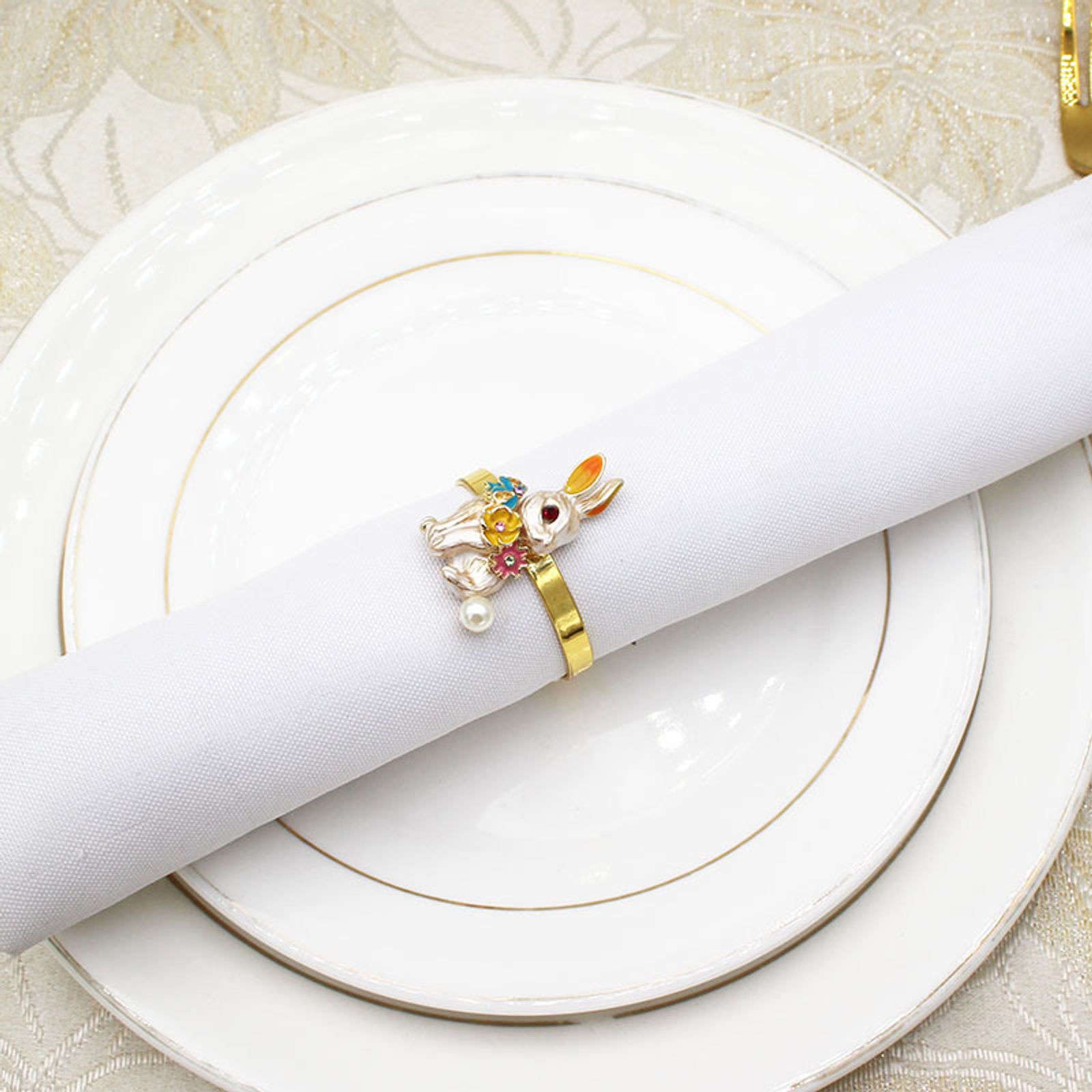portatovaglioli,decorazioni for la tavola di Natale,Anelli tovaglioli pasquali Set da 12,Portatovaglioli dorati con coniglio,Anelli tovaglioli anti-sbiadimento for banchetti di nozze, cene festive-D-3