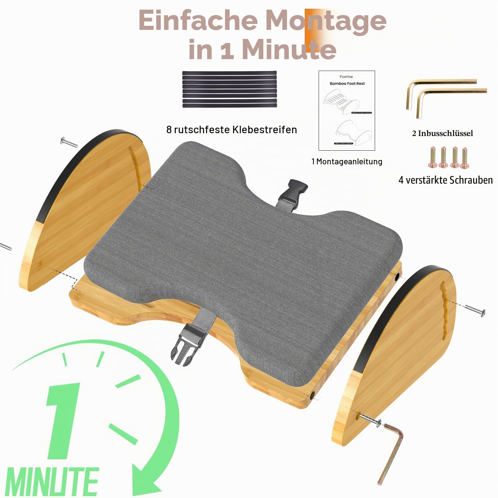 3in1 fussstütze unterm schreibtisch,verstellbare ergonomische fußstütze für Büro und Zuhause,fußhocker schreibtisch mit 6 Höhen,Schaukelstuhl mit Kissen fußbank,fussbank holz massiv rutschfest