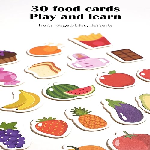 Miniatura 2 de Juguete de alimentación de madera para niños pequeños Montessori Juego de comida de juego de simulación para niños con 30 alimentos diferentes,