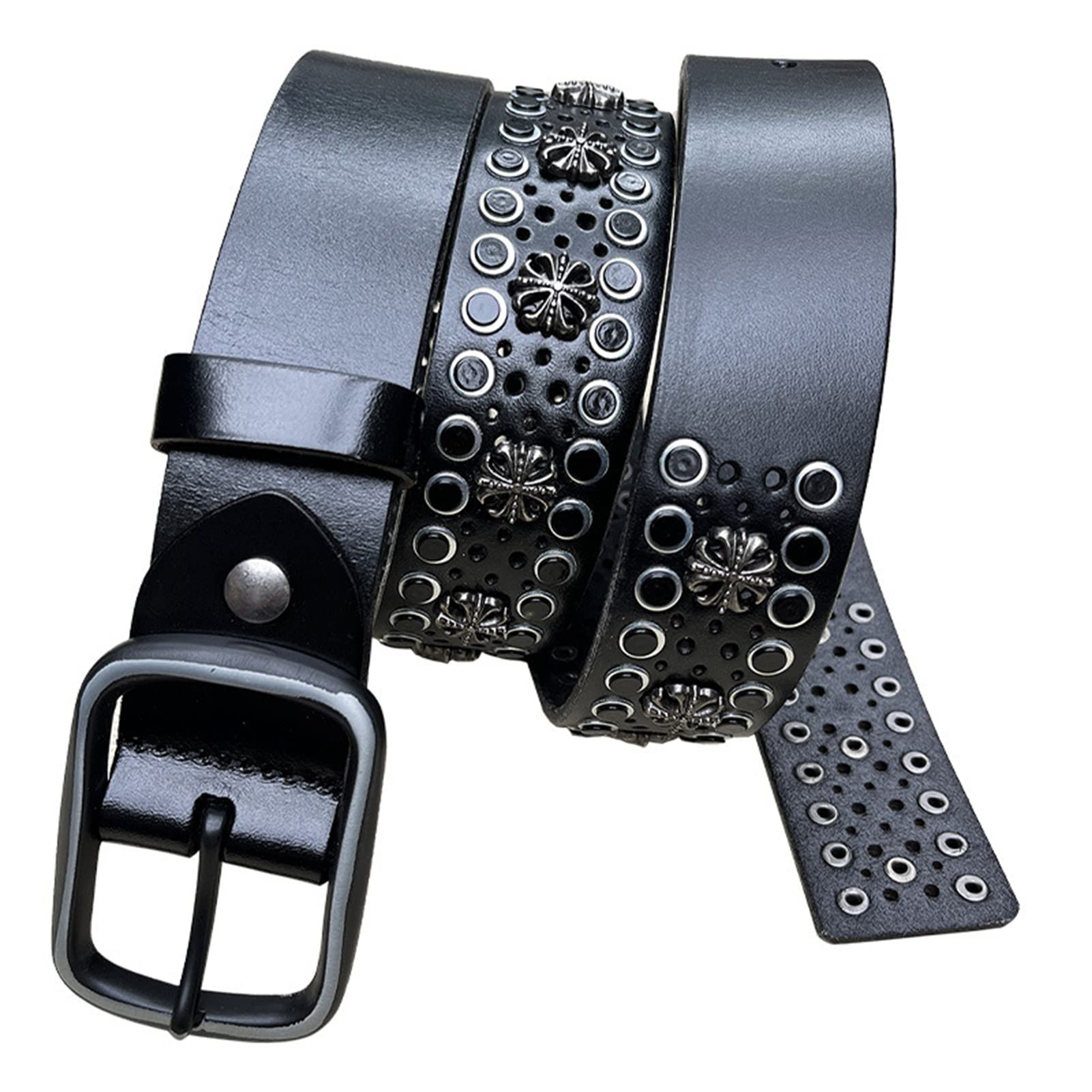 Ceinture cloutée métal punk rock en cuir noir 38mm pour jeans et jupes alternative goth