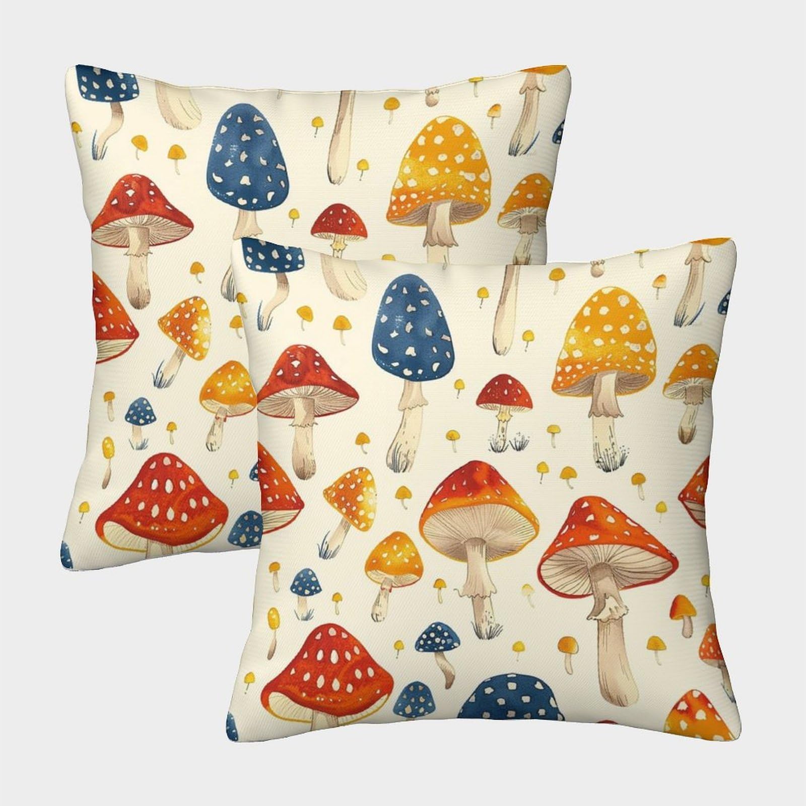 Mushroom Pillow Cases Pack of 2 Cozy Pillowcase Art Cushion Covers with Zipper Decor for Couch Livingroom 45x45cm