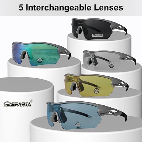 Miniatura 6 de Outdoor Sparta - Gafas de sol deportivas polarizadas para ciclismo con 5 lentes intercambiables, para hombres y mujeres