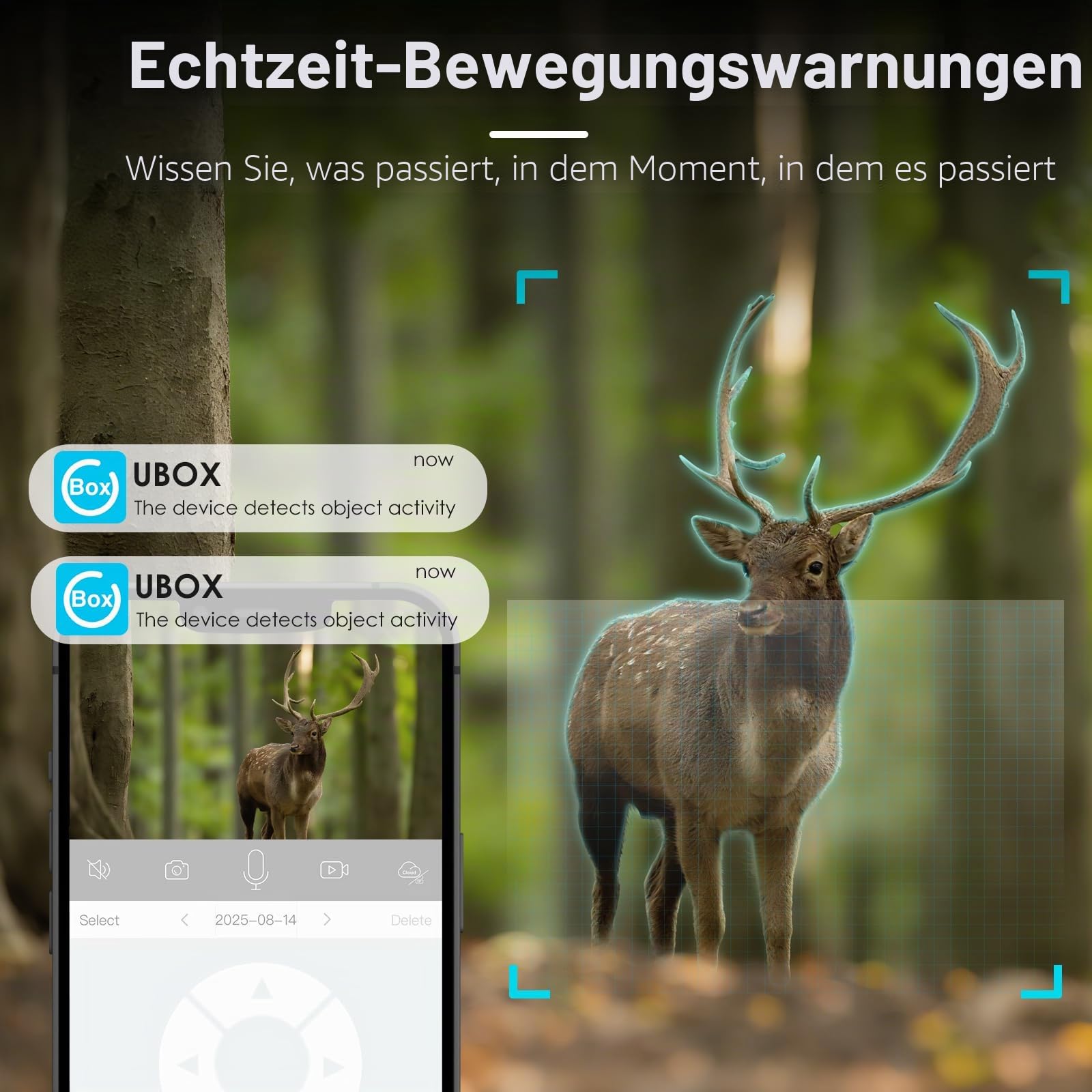 WOLFANG 4G LTE Wildkamera, Überwachungskamera mit Handyübertragung App Wildkamera Solar mit SIM Karte, 4G Bild-& Videoversand, 2.5K HD-Video PTZ Bewegungsmelder Nachtsicht, IP66 Wasserdicht, 8400mAh