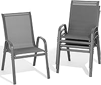 Dovov Stackable Patio Chairs Set of 4 Grey - All-Weather Breathable Outdoor Dining Chairs, High Back Wide Seat, 300 lbs Capacity