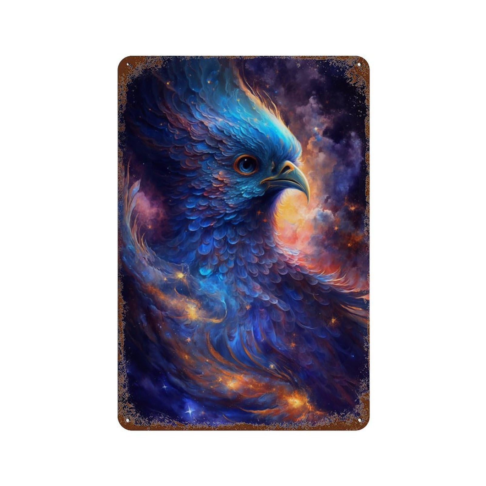 Galactic Phoenix Art Print -3 Vintage Wall Sign 11.8"x7.9", Rust Effect Metal Decor for Shed, Workshop And Garage Wall Decor