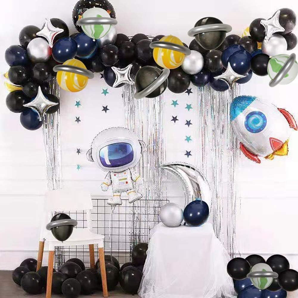 50-Pack Space Theme Balloons - Astronaut Rocket Star Printed Latex Balloons For Birthday Party Decor