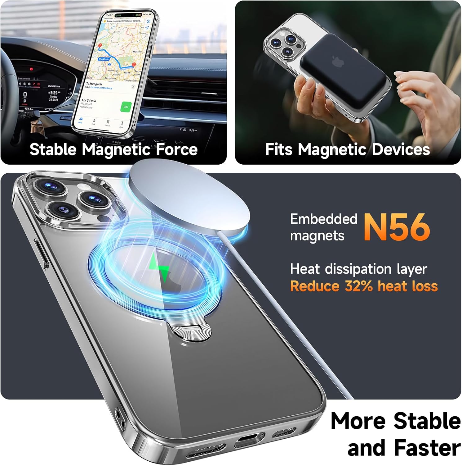 [Tri-Shield Protection] for iPhone 15 Pro Max Case with 360° Spin Stand Compatible with MagSafe [Magnetic CD Ring][Screen & Camera Protector]Shockproof Plating Never-Yellowing, Natural Titanium-6.7" - Image 6