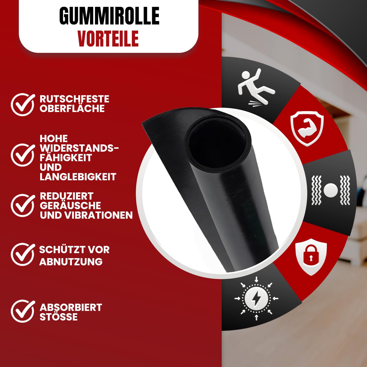 Gummimatten Antirutschmatte Meterware, rutschfeste Bautenschutzmatte 140 cm Breite, 1–10 m Länge, 1–10 mm Stärke, stoßdämpfend, feuchtigkeitsbeständig für Industrie, KFZ, Garagenboden, Werkbank, Lager