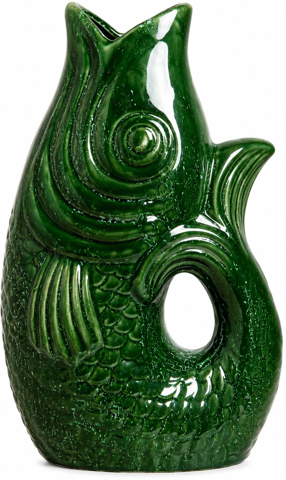 Vase poisson céramique vert grand modèle 39,5cm finition soignée